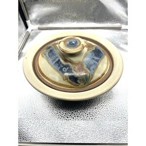 Kathleen‎ LeSueur Signed Studio Art Pottery Casserole Dish Tan and Blue 2 Piece